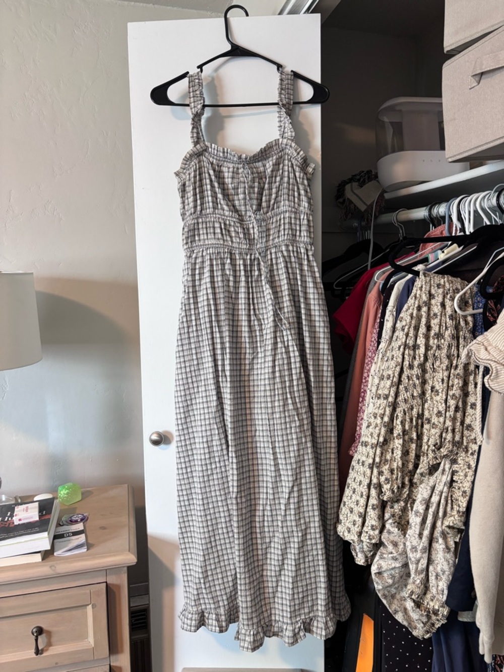 Gingham Smocked Maxi Dress in gray and White - Picture 2 of 2